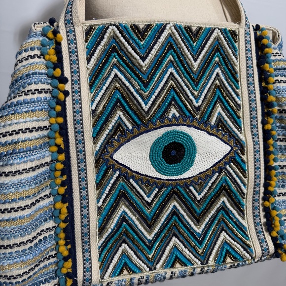 America & Beyond • Grecian Nights Evil Eye Beaded Tote Bag New - Picture 12 of 14